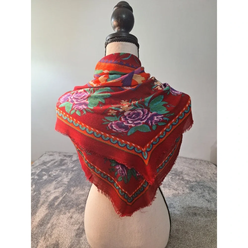 Diane Von Furstenburg Boho Floral Neck Bag‎ Scarf Square Rayon Italian Bold